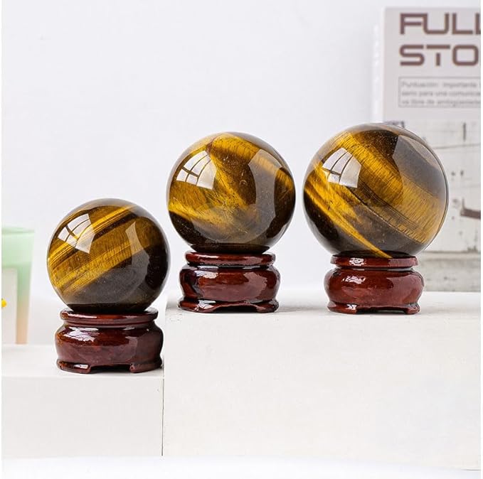 Natural Tiger's Eye Healing Crystal Gemstone Sphere Ball for Reiki Balancing Meditation Energy Home and Office Decoration (4-4.5cm, Tiger's Eye)
