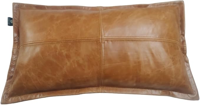 100% Lambskin Leather Pillow Cover - Sofa Cushion Case - Decorative Throw Covers for Living Room & Bedroom, 12X20 Inch - Light Brown Crunch Box Pack of 1