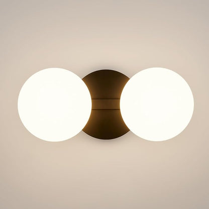 Black Bathroom Vanity Light Fixtures: Modern Wall Scones With 2 Milk Glass Shades - Globe Makeup Lighting Fixture over Mirror - Brass Ball Powder Room Vanities Lights for Hallway Bedroom Bulb Excluded