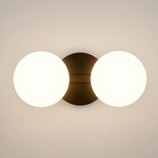 Black Bathroom Vanity Light Fixtures: Modern Wall Scones With 2 Milk Glass Shades - Globe Makeup Lighting Fixture over Mirror - Brass Ball Powder Room Vanities Lights for Hallway Bedroom Bulb Excluded