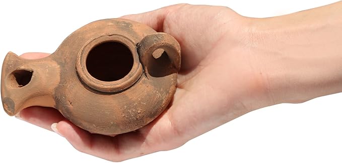 Herodian - Biblical Classic with Handle - Replica Ancient Clay Oil LAMP & Certificate of Authenticity Hanukkah-Judaica/Christian Gift - Handmade in The Holy Land