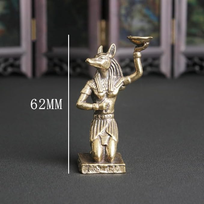 1Pcs Ancient Egyptian Anubis Statue Vintage Pure Brass Desktop Ornament with Sandalwood Candle Holder Creative Crafts for Home Decor