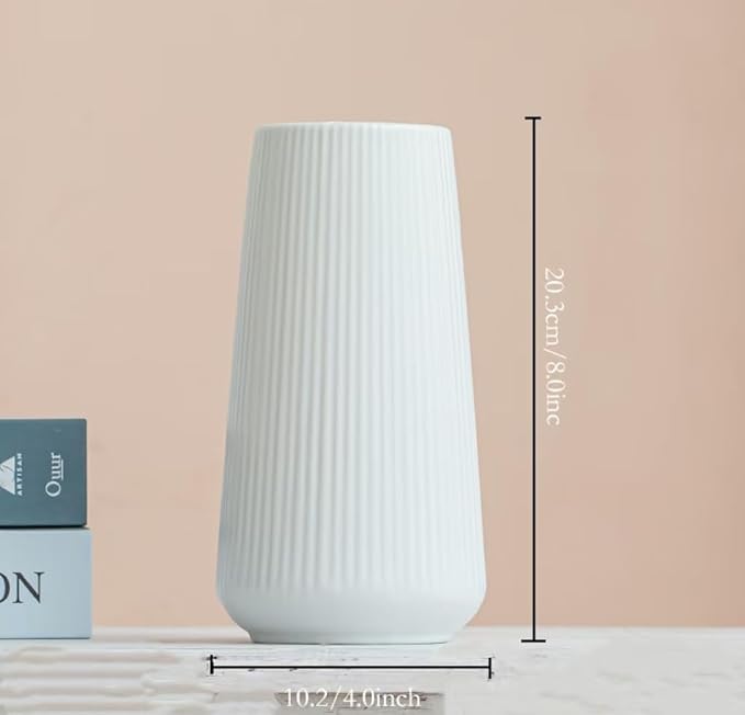 White Ceramic Vase, Minimalist Modern Flower Vases for Home Decor, Decorative for Pampas Grass, Small Vase for Home Living Room Farmhouse Office Decor