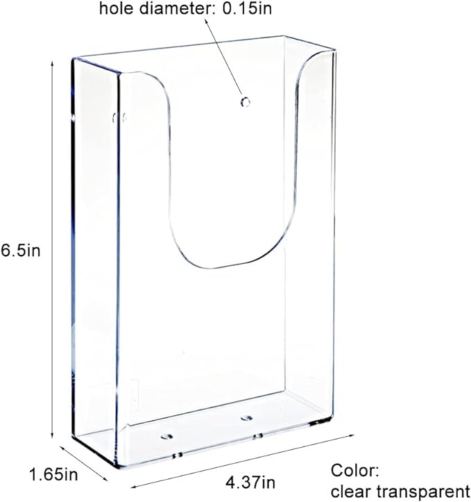Brochure Holder Wall Mount, Clear Literature Holder, Transparent Acrylic, 4.3 x 1.6 x 6.5 inches