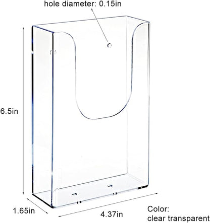 Brochure Holder Wall Mount, Clear Literature Holder, Transparent Acrylic, 4.3 x 1.6 x 6.5 inches