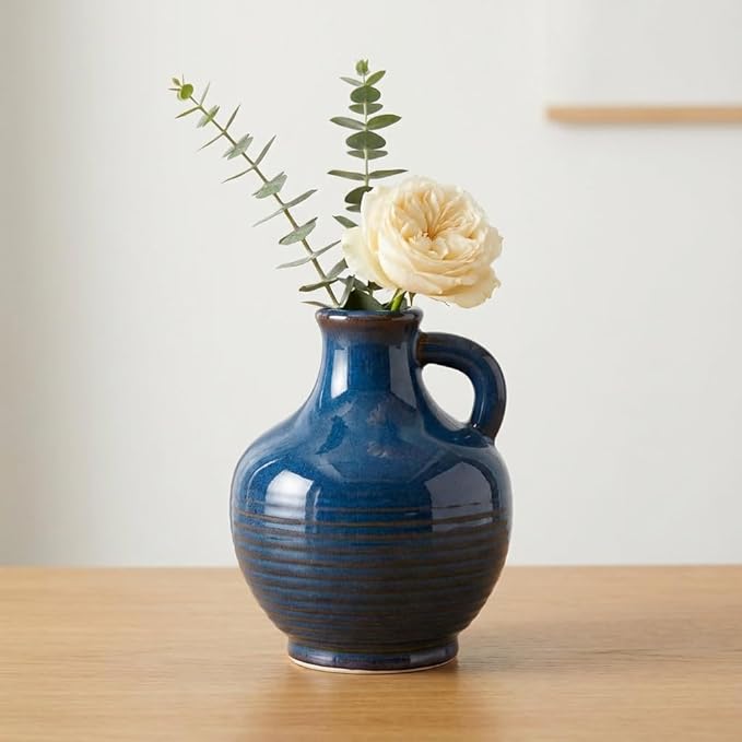 Sunddo Blue Ceramic Flower Vase, 6 Inch Small Modern Vase, Decorative Vases for Home Decor, Farmhouse Decor, Centerpieces, Entryway Living Room Dining Table Kitchen Decor