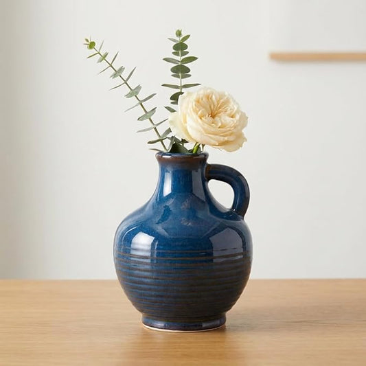 Sunddo Blue Ceramic Flower Vase, 6 Inch Small Modern Vase, Decorative Vases for Home Decor, Farmhouse Decor, Centerpieces, Entryway Living Room Dining Table Kitchen Decor
