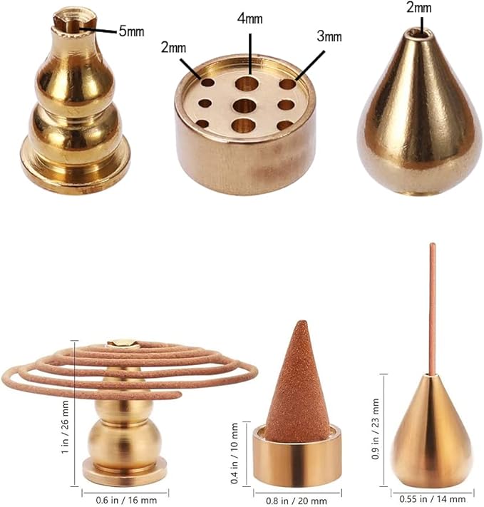 Miupoo Incense Holder, Coil Incense Burner, Incense Cone Burner, Incense Sticks Burner, 3 Styles Brass,6 Pieces