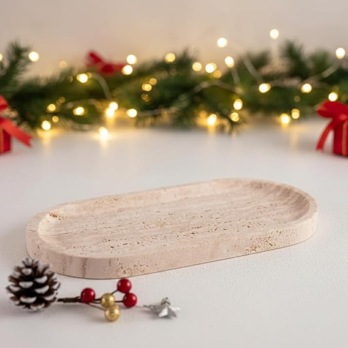 Handcrafted Travertine Tray – Bathroom Counter Organizer, Jewelry Tray, Perfume Organizer & Decorative Tray for Vanity Accessories, Coffee Table Decor & Bathroom Countertop (Oval, Natural)