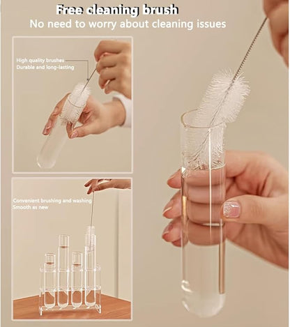 8PCS Test Tube Vases Decorative Glass Flower Vase Hinged Flower Vases Planter Flower Arranging Container Hydroponic Flower Holder Decor with 15PCS Hooks and 2PCS Brushes (VASES-B)