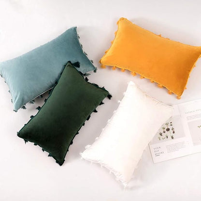 vctops Velvet Soft Solid Decorative Throw Pillow Cover with Tassels Boho Accent Cushion Case for Couch Bedroom Car Dark Green 12''x20''