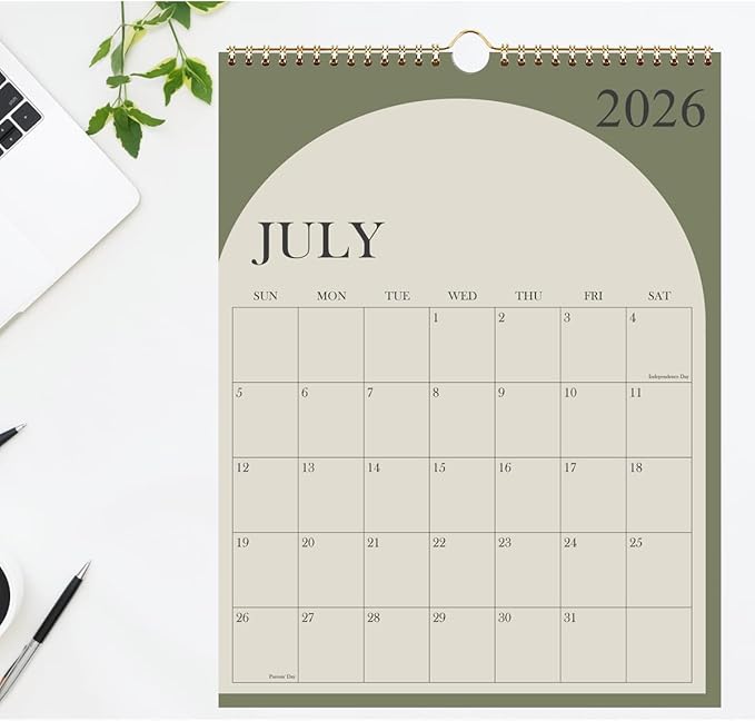 Large Calendar 2026 with Spiral Bound - 18 Month Big Calendar from January 2026 to June 2027, Vertical Large Monthly Calendario 2026 for Wall, 22" x 17", Green