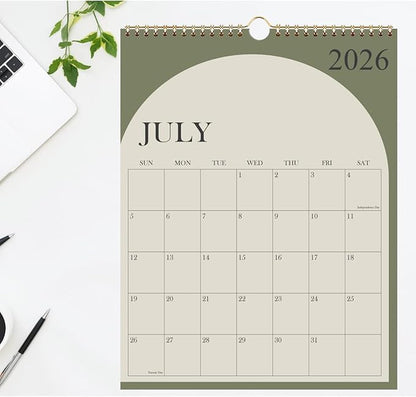 Large Calendar 2026 with Spiral Bound - 18 Month Big Calendar from January 2026 to June 2027, Vertical Large Monthly Calendario 2026 for Wall, 22" x 17", Green