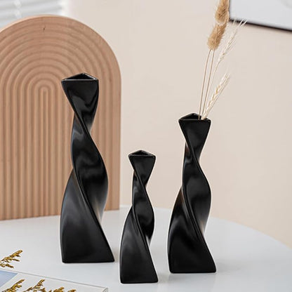 Bud Vase Small Ceramic Bud Vase Single Flower Stem Vase for Modern Home Decor for Centerpieces Twist Minimalism Style Vase Home Decorative Floral Centerpiece for Wedding and Office (Black)