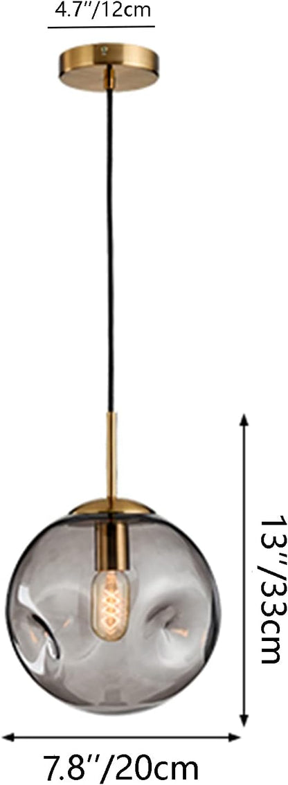 Brikey Glass Spherical Pendant Light,Gold Iron & Glass Globe Hanging Ceiling Lamp (7.8‘’, Grey)