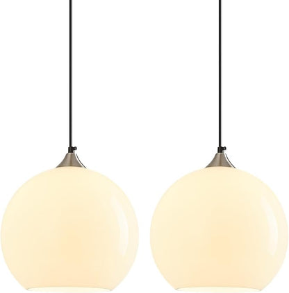 Milky Luster Glass Pendant Lights Kitchen Island Globe Pendant Light Fixtures Modern Pendant Lighting for Bedroom Living Dining Room Light Fixture (9.84 in, 2 Pack)