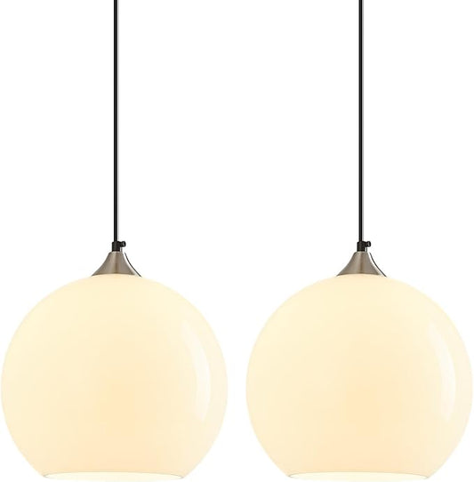 Milky Luster Glass Pendant Lights Kitchen Island Globe Pendant Light Fixtures Modern Pendant Lighting for Bedroom Living Dining Room Light Fixture (9.84 in, 2 Pack)