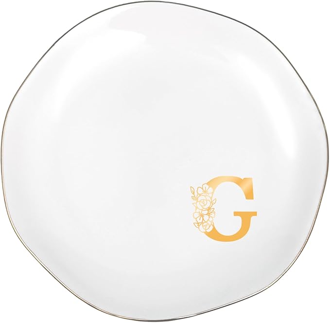 Initials Ring Dish Jewery Tray with Personalized G Monogrammed, Decorative Trinket Dish for Rings Earrings Necklaces Bracelet Watch Keys, Women Wife Friend Birthday Wedding Christmas Gifts