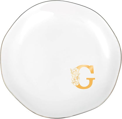 Initials Ring Dish Jewery Tray with Personalized G Monogrammed, Decorative Trinket Dish for Rings Earrings Necklaces Bracelet Watch Keys, Women Wife Friend Birthday Wedding Christmas Gifts