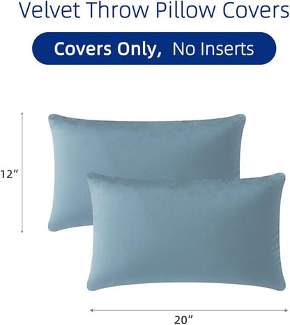 QUORGVES Light Blue Velvet Pillow Covers 12x20 Inch Set of 2, Soft Solid Decorative Lumbar Throw Pillow Covers, Decor Cushion Covers for Bed Sofa Couch Bedroom Living Room - Coastal Sky Baby Blue