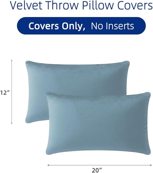QUORGVES Light Blue Velvet Pillow Covers 12x20 Inch Set of 2, Soft Solid Decorative Lumbar Throw Pillow Covers, Decor Cushion Covers for Bed Sofa Couch Bedroom Living Room - Coastal Sky Baby Blue