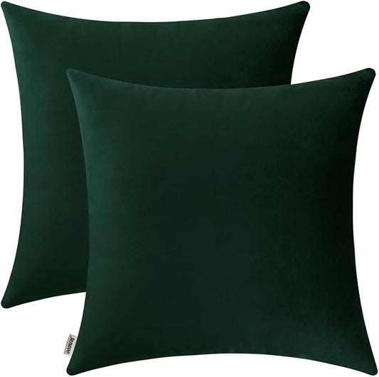 Jeneoo Set of 2 Comfy Accent Soft Velvet Throw Pillow Covers for Sofa Couch, Invisible Zipper Decorative Solid Square Cushion Cases for Livingroom Car (20 x 20 Inches, Army Green)