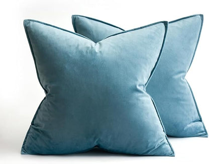 MIULEE Pack of 2 Decorative Velvet Throw Pillow Cover Soft Light Blue Pillow Cover Solid Square Cushion Case for Sofa Bedroom Car 18x 18 Inch 45x 45cm