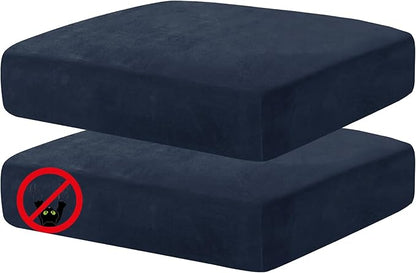 MAXIJIN Velvet Stretch Cushion Covers Couch Cushion Slipcovers Loveseat Sofa Cushion Covers for Individual Cushions with Elastic Bottom (2 Piece Loveseat Cushion Covers, Navy Blue)