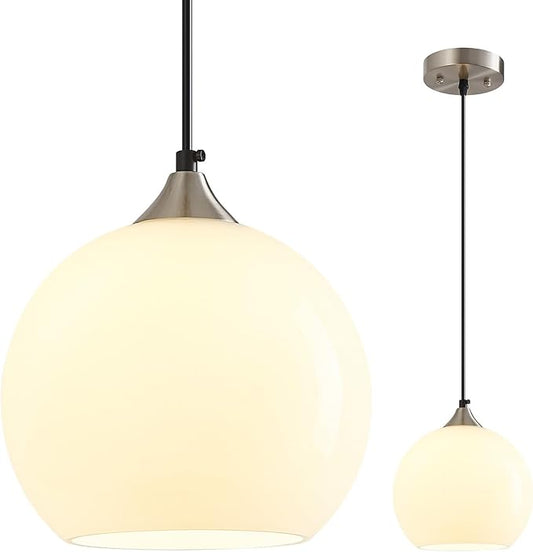 Milky Luster Glass Pendant Lights Kitchen Island Globe Pendant Light Fixtures Modern Pendant Lighting for Bedroom Living Dining Room Light Fixture (7.87 in, 1 Pack)