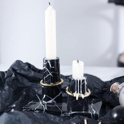 Luxurious Marble Candle Holders Black Candlestick Holders, Set of 2 for 3/4" Taper Candles, Black and Brass Gold, Modern Candle Holders for Table Centerpiece Wedding Home Decor