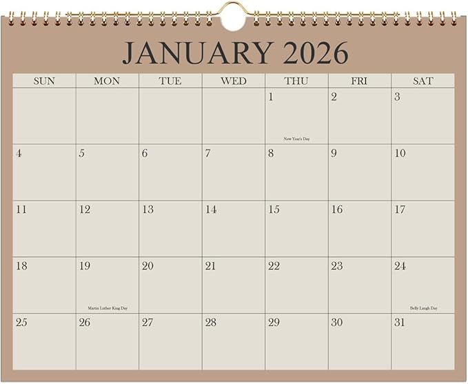 Calendar 2026 - Wall Calendar from January 2026 - June 2027, 18 Months Calendar with Premium Paper, Twin-Wire Binding & Hanging Hook, 8.5" x 11", Beige