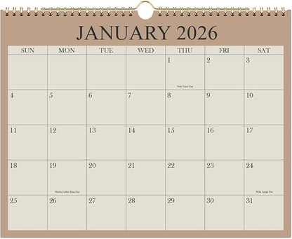 Calendar 2026 - Wall Calendar from January 2026 - June 2027, 18 Months Calendar with Premium Paper, Twin-Wire Binding & Hanging Hook, 8.5" x 11", Beige