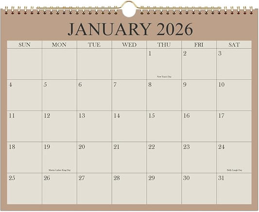 Calendar 2026 - Wall Calendar from January 2026 - June 2027, 18 Months Calendar with Premium Paper, Twin-Wire Binding & Hanging Hook, 8.5" x 11", Beige
