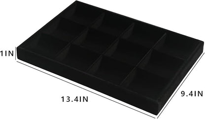 Coward 2PC Black Velvet Stackable 12 Grids Jewelry Organizer Tray Bracelet Display Stand for Selling Velvet Necklace Holder Earring Box Storage (12grid+12grid)