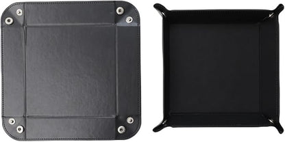 siduater Valet Tray Desktop Storage Organizer – Vegan Leather Catchall Tray Bedside Vanity Tray Nightstand Caddy Holder for Remote Controller, Watch, Keys, Phone, Wallet, Coin, Jewelry, Black