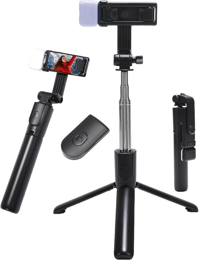 Portable Phone Stand,40 inch Selfie Stick with Remote and Singe Light Compatible for iPhone Android