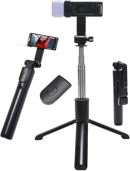 Portable Phone Stand,40 inch Selfie Stick with Remote and Singe Light Compatible for iPhone Android