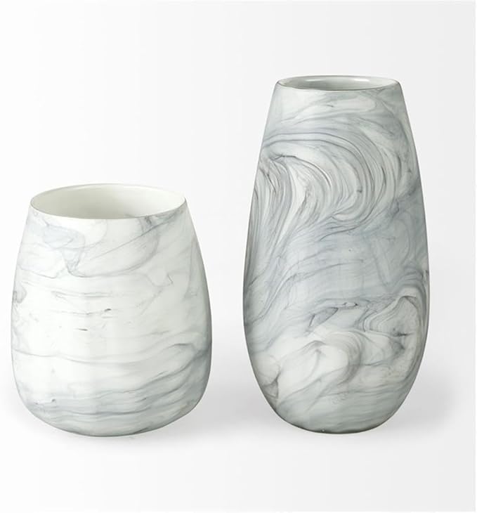 Maklaine Traditional Short Gray/Cream Ceramic Abstract Pattern Vase