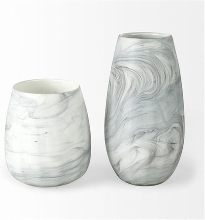 Maklaine Traditional Short Gray/Cream Ceramic Abstract Pattern Vase