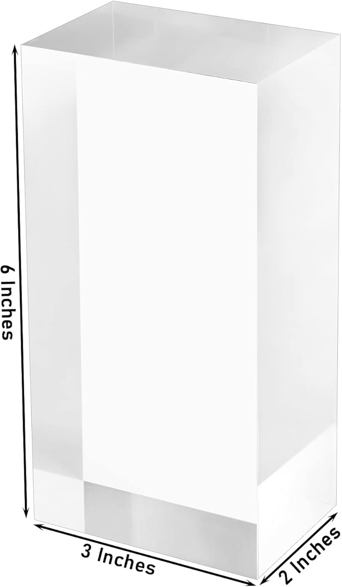 CiaoHER 2in Thickness Solid Acrylic Cube Display Block Clear Polished Pedestal Stand Riser Solid Base 2" x 3" x 6", 1 Pack