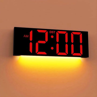 JALL 12'' Large Digital Wall Clock, Big LED Number Dispaly, RGB Colors, DST, Night Light for Classroom Living Room Bedroom Mounted Birthday Xmas Gift for Senior, Black Shell, Red Font