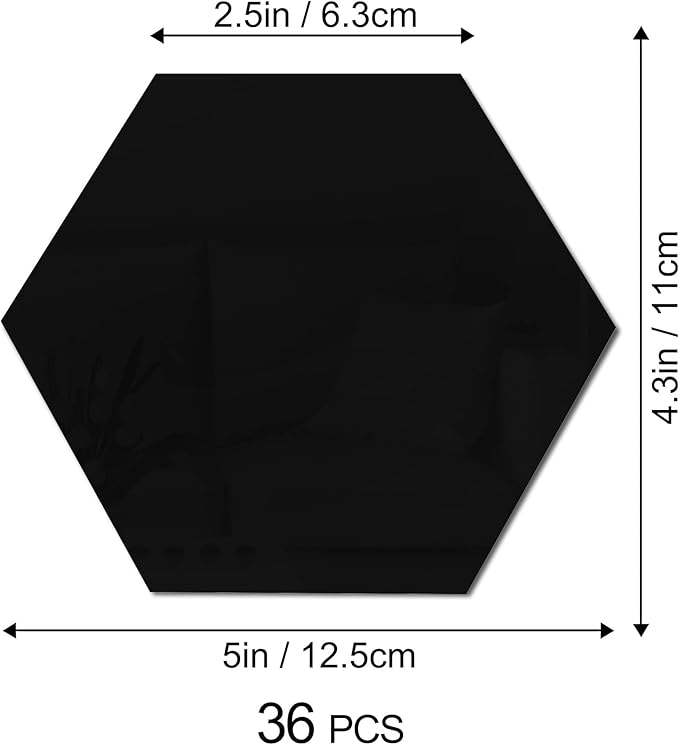 RW-103 36 PCS Acrylic Mirror Wall Stickers Hexagon Mirror Wall Decals DIY Removable 3D Geometric Hexagon Mirror Art Setting Wall Decor for Bedroom Living Room Office Kitchen Home Decoration (Black)