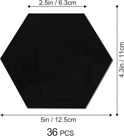 RW-103 36 PCS Acrylic Mirror Wall Stickers Hexagon Mirror Wall Decals DIY Removable 3D Geometric Hexagon Mirror Art Setting Wall Decor for Bedroom Living Room Office Kitchen Home Decoration (Black)