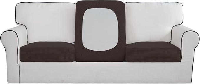 Easy-Going Stretch Individual Chair Couch Cushion Cover Sofa Cushion Furniture Protector Sofa slipcover Soft Flexibility with Elastic Bottom (3-Piece Sofa Cushion Cover, Chocolate)