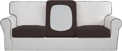 Easy-Going Stretch Individual Chair Couch Cushion Cover Sofa Cushion Furniture Protector Sofa slipcover Soft Flexibility with Elastic Bottom (3-Piece Sofa Cushion Cover, Chocolate)