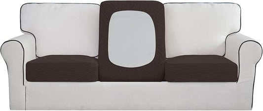 Easy-Going Stretch Individual Chair Couch Cushion Cover Sofa Cushion Furniture Protector Sofa slipcover Soft Flexibility with Elastic Bottom (3-Piece Sofa Cushion Cover, Chocolate)