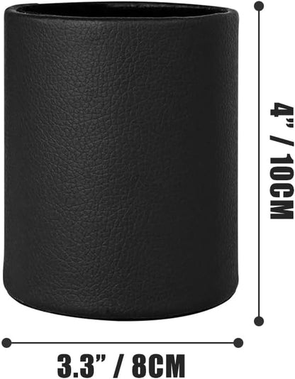 Pen Pencil Holder Cup Container PU Leather Desk Organizer Stand Decor Brush Scissor Holder Decoration Office Desk Home School (3.3" x 3.3" x 4", Black)