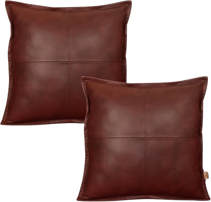 Genuine Lambskin Leather Pillow Cover, 22x22 Inch Case for Lumbar Throw Couch Pillows, Thick & Soft Cushion Covers for Sofa Bed Home Décor (Antique Dark Brown Box Pack of 2)