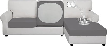 Easy-Going 100% Waterproof 3 Pieces Couch Cushion Covers for Sectional Sofa Left/Right L Shape Chaise Lounge Sofa Seat slipcover Anti-Slip Sofa Cover (2 Seater + 1 Chaise, Light Gray
