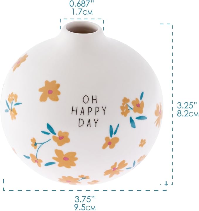 Karma, White Small Bud Ceramic Flower Vases for Rustic Home Decor, Mini Vases for Modern Farmhouse Decor, Living Room, Mantel and Entryway Decor, Oh Happy Day